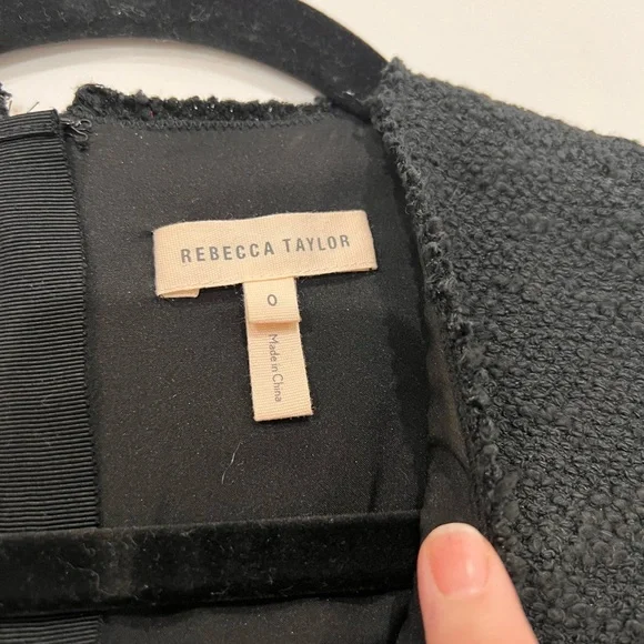 Rebecca Taylor V-Neck Faux Leather / Knit Dress | Size 0 | Black - Picture 6 of 7